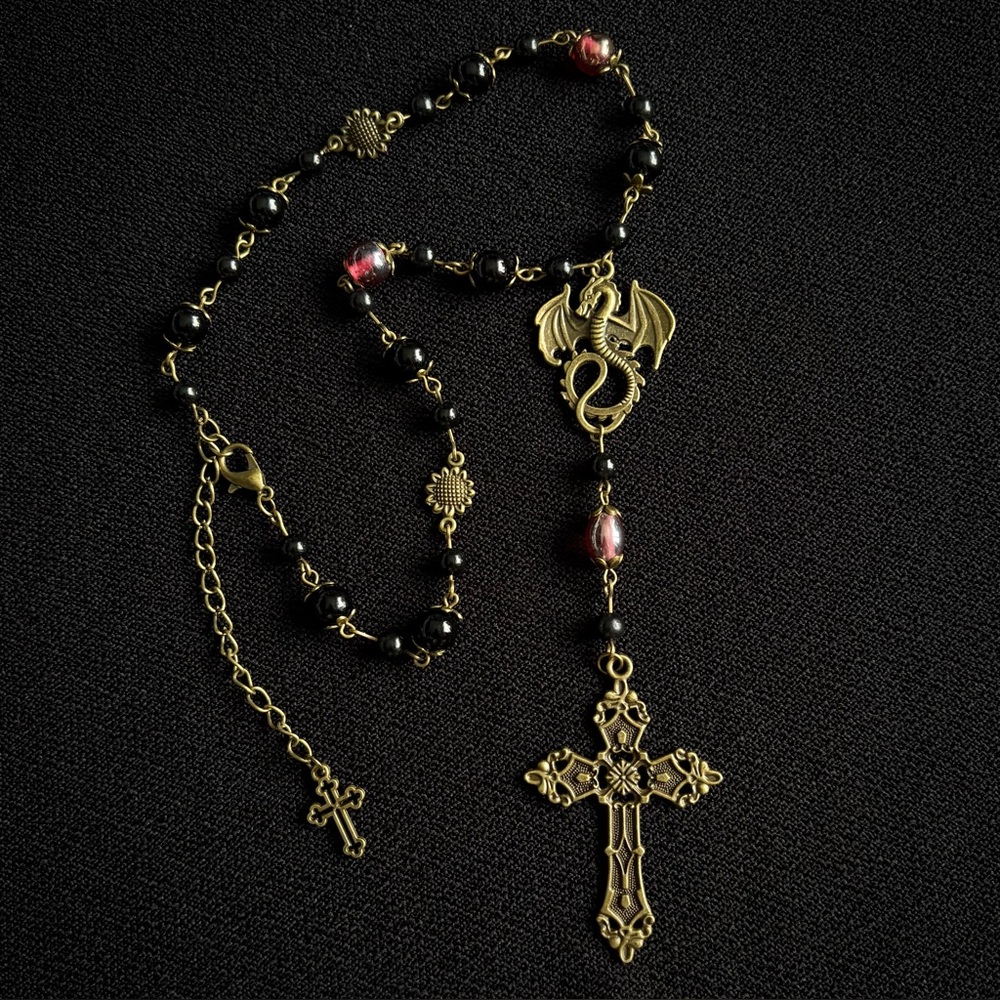 Whimsigoth Dragon Rosary Necklace